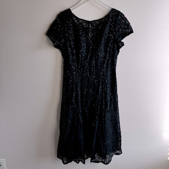 SLNY size 14 Navy Blue Sequin Lace A-Line Midi Dress - Picture 3 of 6